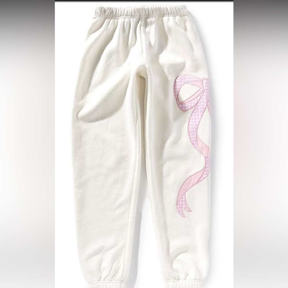 Katie J NYC White Joggers with Pink Ribbon Detail